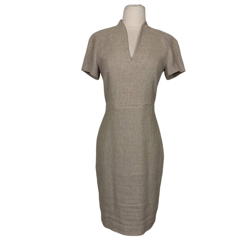 Vintage Max Mara Linen‎ Sheath Dress Sz 2 Beige Tan Minimalist Workwear Preppy